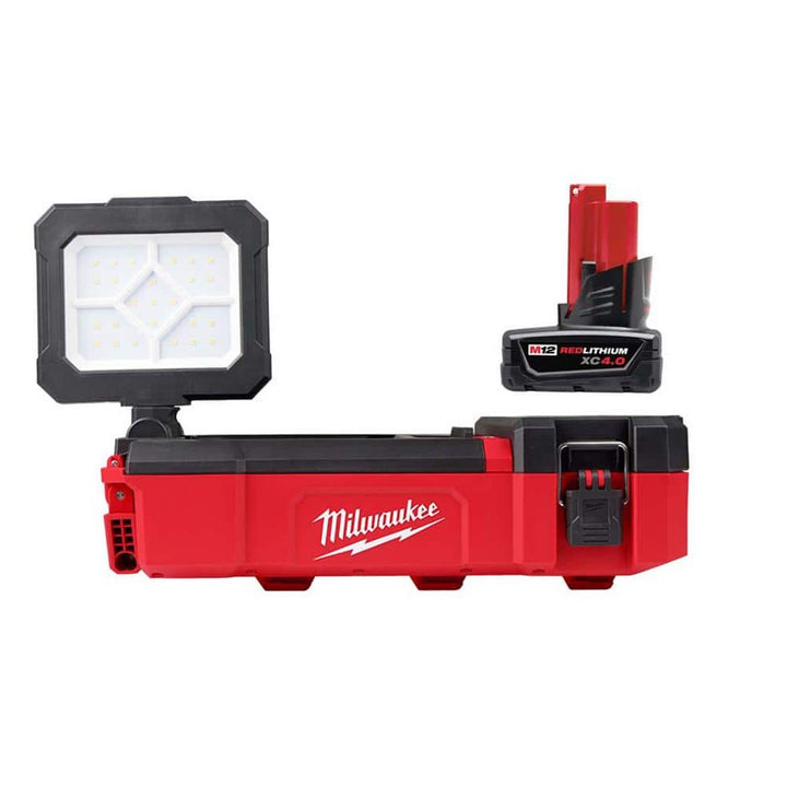 Milwaukee M12 12-Volt Lithium-Ion Cordless PACKOUT Flood Light with USB Charging and M12 4.0Ah Starter Kit