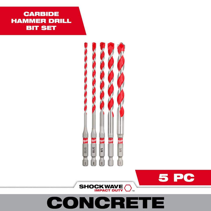 Milwaukee SHOCKWAVE Carbide Hammer Drill Bits Set, 5-Piece (48-20-9051)