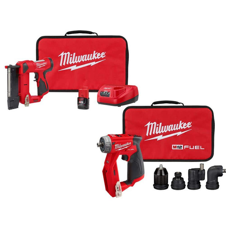 Milwaukee M12 12-Volt 23-Gauge Cordless Pin Nailer Kit with M12 FUEL 4-in-1 Installation 3/8 in. Drill Driver