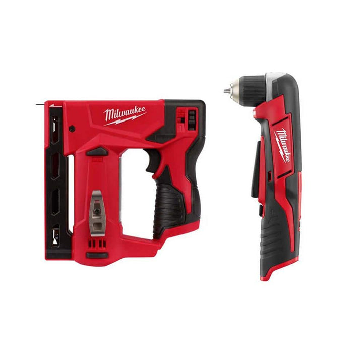 Milwaukee M12 12-Volt Cordless 3/8 in. Crown Stapler with M12 Right Angle Drill, Tool-Only (2447-20/2415-20)