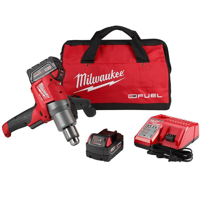 Milwaukee M18 FUEL 18-Volt Lithium-Ion Brushless Cordless 1/2 in. Mud Mixer Kit with (2) 5.0Ah Batteries, Charger & Tool Bag