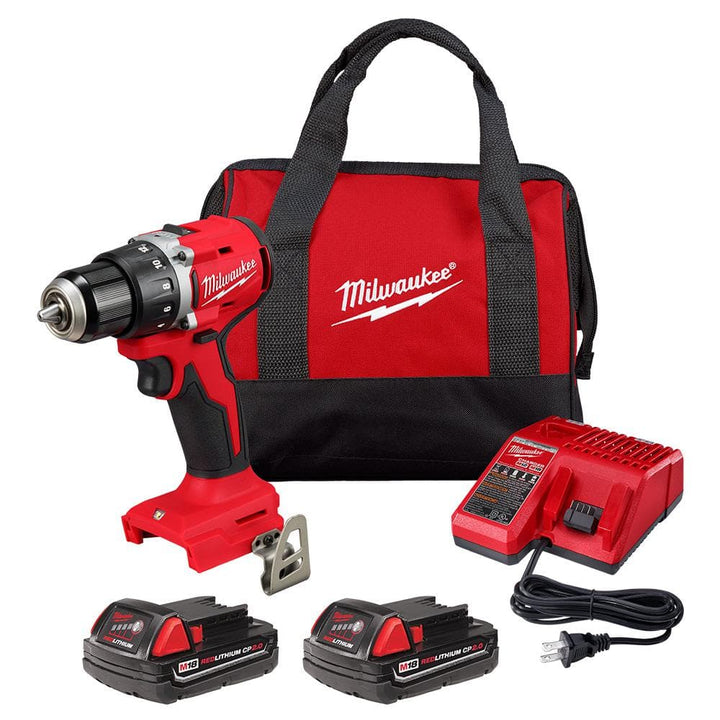 Milwaukee M18 18-Volt Lithium-Ion Brushless Cordless 1/2 in. Compact Drill/Driver Kit with Titanium Drill Bit Set (23-Piece)