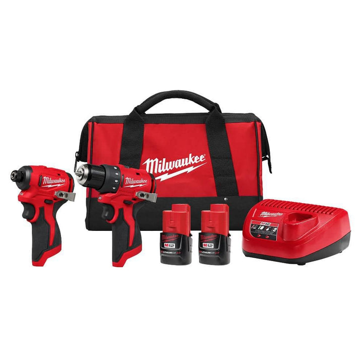 Milwaukee M12 12V Lithium-Ion Cordless Drill Driver/Impact Combo Kit (2-Tool) with M12 3/8 in. Right Angle Drill
