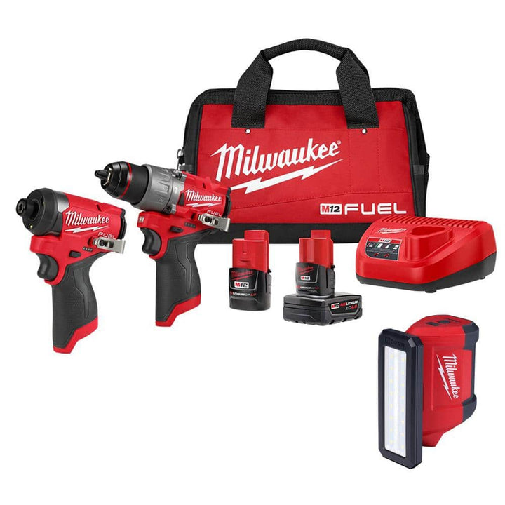 Milwaukee M12 FUEL 12-Volt Lithium-Ion Brushless Cordless Hammer Drill & Impact Driver Combo Kit with M12 ROVER Service Light