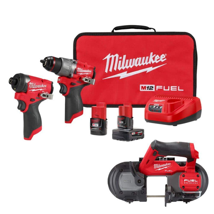 Milwaukee M12 FUEL 12-Volt Lithium-Ion Brushless Cordless Hammer Drill/Impact Driver Combo Kit (2-Tool) with Sub-Compact Band Saw