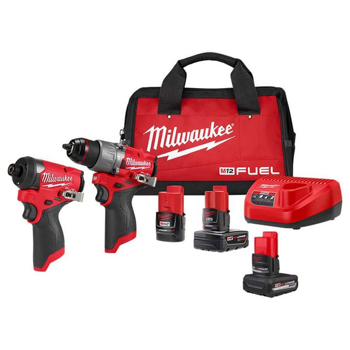 Milwaukee M12 FUEL 12V Cordless Hammer Drill & Impact Driver Combo Kit with Impact Duty Titanium Drill Bit Set (23-Piece)