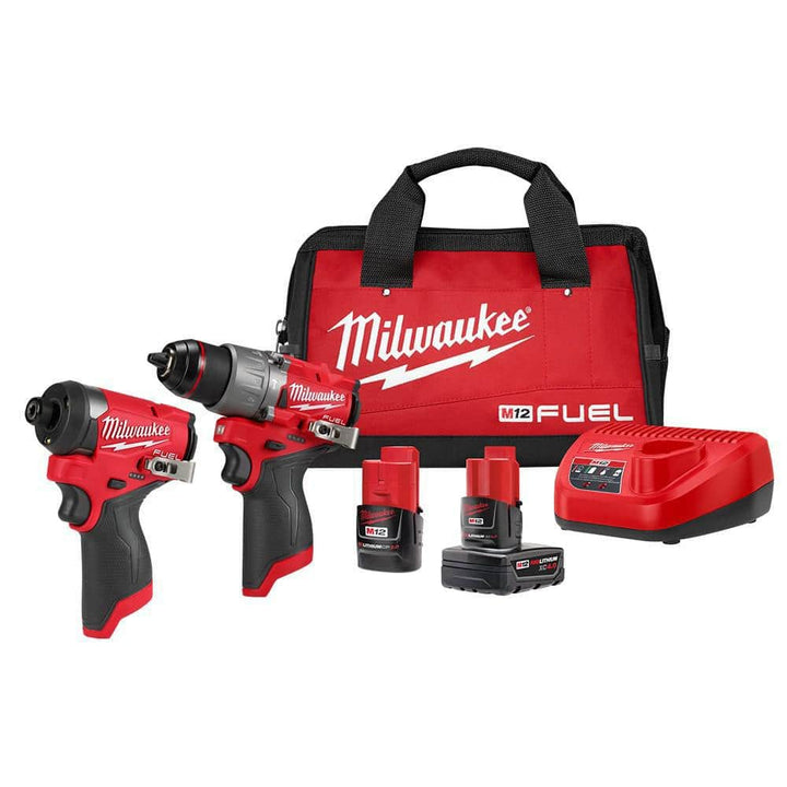 Milwaukee M12 FUEL 12-Volt Brushless Hammer Drill, Impact Driver & M12 Fan Combo Kit with 2 Batteries, Charger & Bag