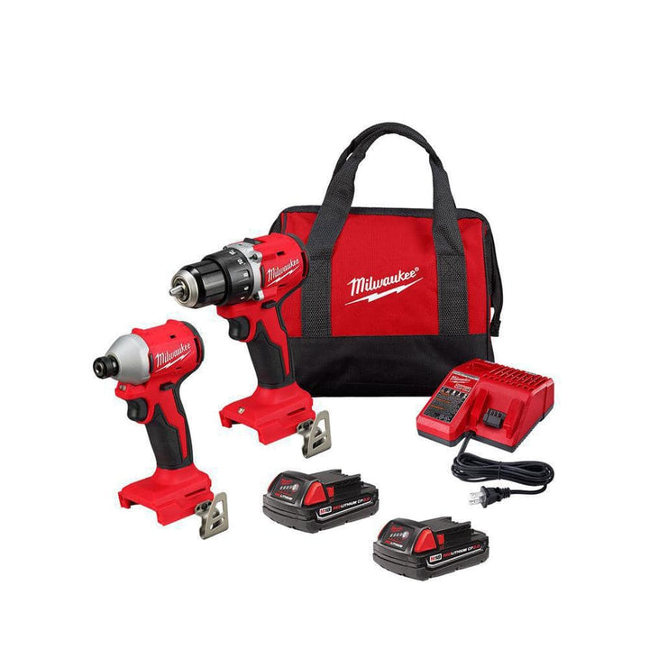 Milwaukee M18 18-Volt Lithium-Ion Brushless Cordless 1/2 in. Compact Drill/Driver Combo Kit with Titanium Drill Bit Set (23-Piece)