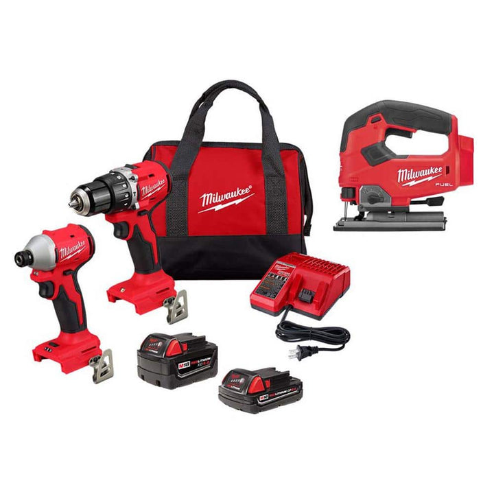 Milwaukee M18 18-Volt Lithium-Ion Brushless Cordless Compact Hammer Drill/Impact 2-Tool Combo Kit with 2 Batteries and M18 FUEL Jig Saw