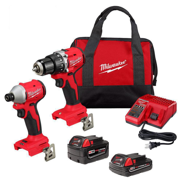 Milwaukee M18 18-Volt Lithium-Ion Brushless Cordless Compact Hammer Drill/Impact Combo Kit with (2) Batteries, Charger, Bag & M18 FUEL Blower