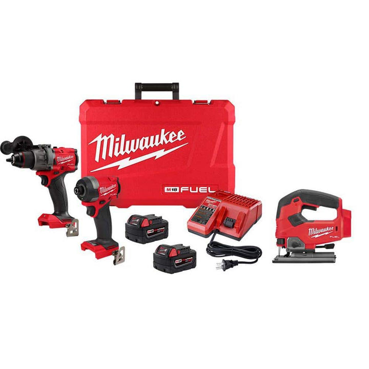 Milwaukee M18 FUEL 18‑V Lithium‑Ion Brushless Cordless Hammer Drill & Impact Driver Combo Kit (2‑Tool) with D‑Handle Jigsaw