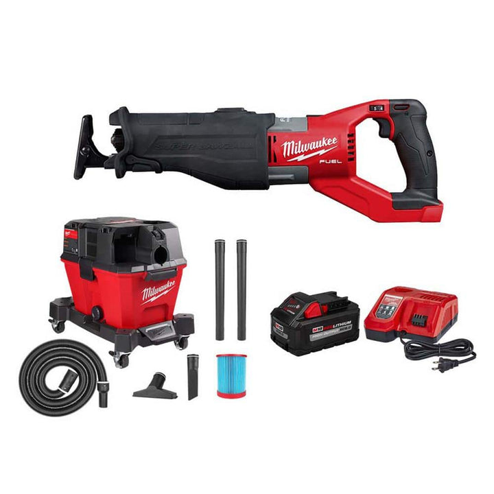 Milwaukee M18 FUEL 18V Lithium-Ion Brushless Cordless Super Sawzall Reciprocating Saw W/6 Gal. Wet/Dry Vac and 8.0Ah Starter Kit