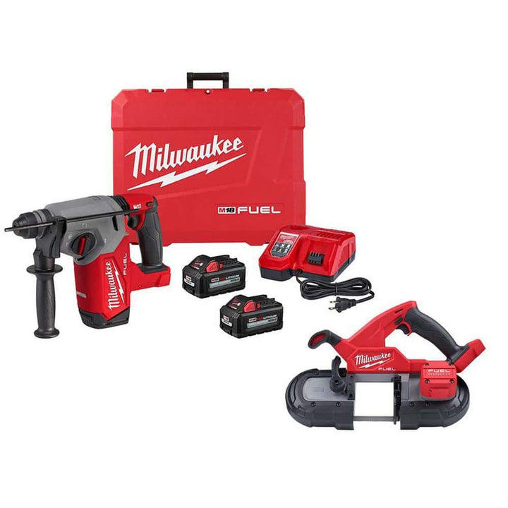 Milwaukee M18 FUEL 18V Lithium‑Ion Brushless 1 in. Cordless SDS‑Plus Rotary Hammer Kit with Compact Band Saw, 2 XC6.0 Batteries and Charger