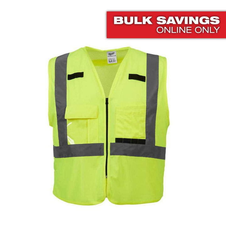 Milwaukee Large/XL Yellow Class 2 High Visibility Safety Vest, 10 Pockets + Clear Anti‑Scratch Safety Glasses