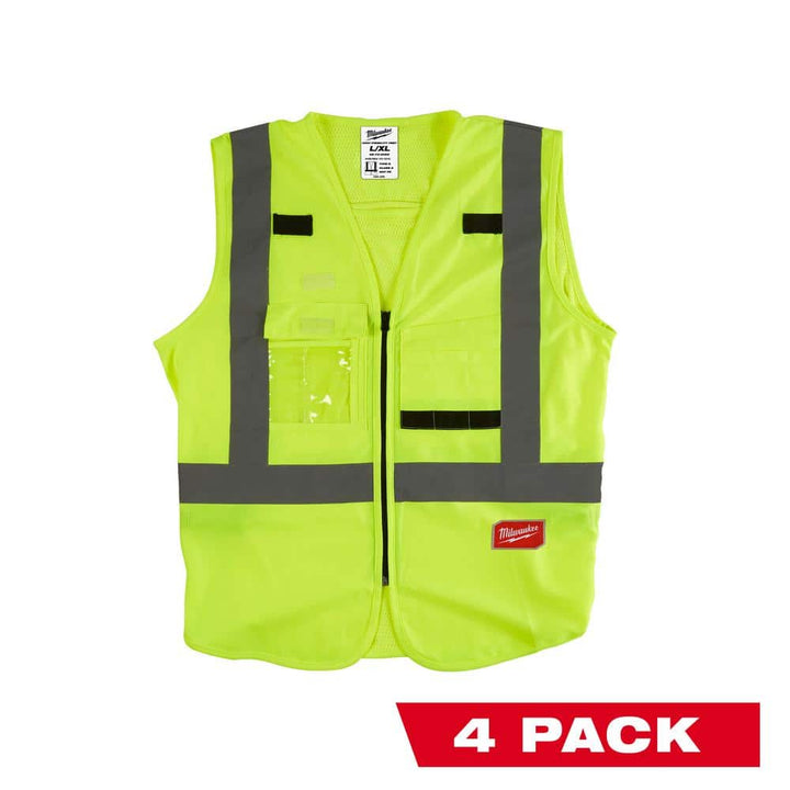 Milwaukee 2X-Large/3X-Large Yellow Class 2 High-Visibility Safety Vest with 10 Pockets, Zipper Closure (12-Pack)