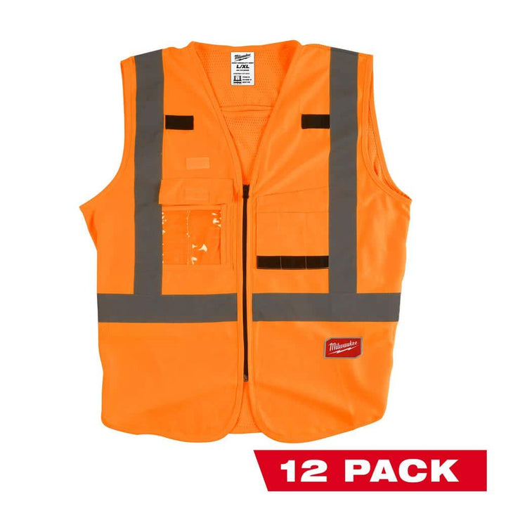 Milwaukee 2X-Large/3X-Large Orange Class 2 High-Visibility Safety Vest with 10 Pockets (4-Pack)