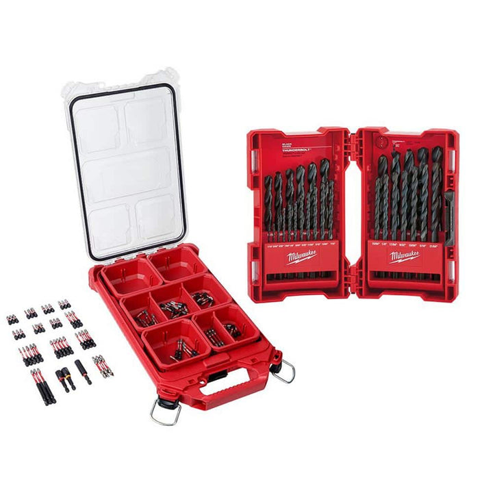 Milwaukee SHOCKWAVE Impact-Duty Screwdriver & Black Oxide Drill Bit Set with PACKOUT Case, Alloy Steel, 129-Piece (48-32-4082/48-89-2802)