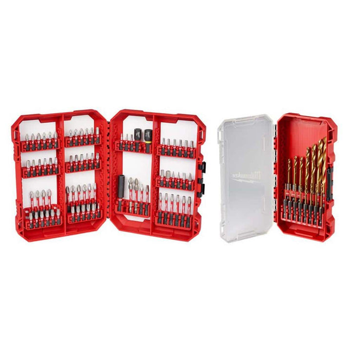 Milwaukee SHOCKWAVE Impact Duty Screwdriver Bit Set with PACKOUT Case + Red Helix Titanium Drill Bit Set, 83-Piece