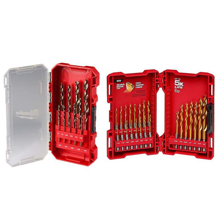 Milwaukee Cobalt RED HELIX Drill Bit Set & SHOCKWAVE Titanium Drill Bit Set, 38-Piece (Model 48-89-2370 & 48-89-4631)