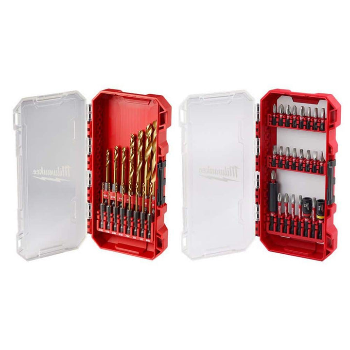 Milwaukee SHOCKWAVE Impact‑Duty Titanium Drill Bit Set with SHOCKWAVE Screwdriver Bit Set (40‑Piece) – RED HELIX, 1/4 in. Hex