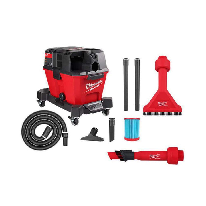 Milwaukee M18 FUEL 6 Gal. Cordless Wet/Dry Shop Vac with Filter, 1-7/8 in. x 9 ft Hose, AIR-TIP Utility Brush & Rocking Nozzle