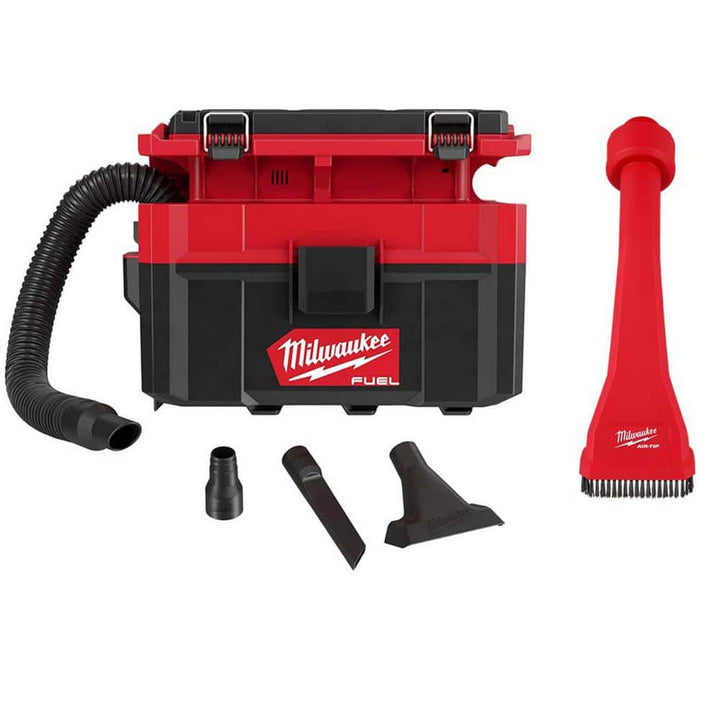 Milwaukee M18 FUEL PACKOUT Cordless 2.5 Gal. Wet/Dry Vacuum with AIR‑TIP 1-1/4 in.–2-1/2 in. Brush & Crevice Kit