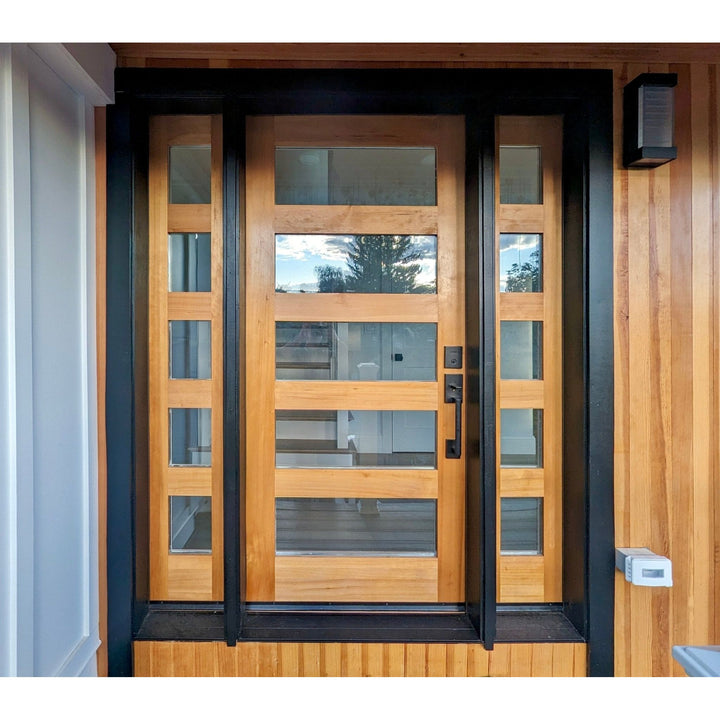 Krosswood Doors 32 in. x 96 in. Contemporary Hemlock 5-Lite Clear Low-E Glass Unfinished Wood Front Door Slab