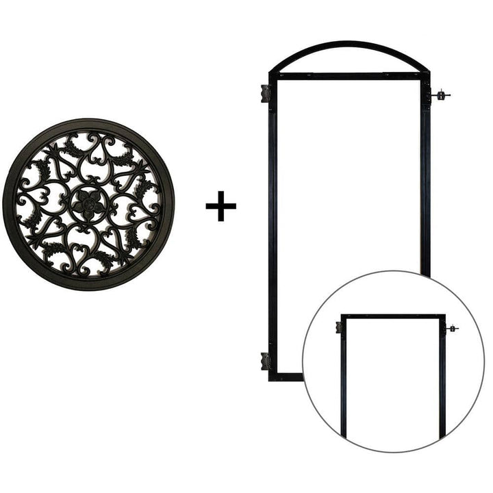 NUVO IRON EZ Install 6-Standard Fence Board Arched Pro Gate Frame with One 15 in. Dia Round Gate Insert