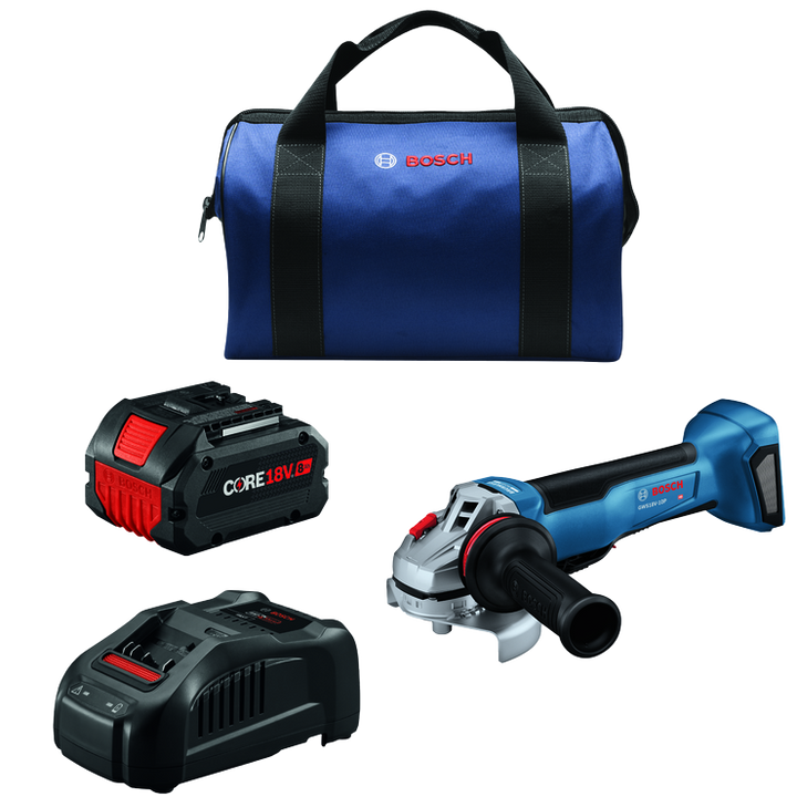 Bosch 4.5–5 in. CORE18V Paddle Switch Brushless Cordless Angle Grinder Kit (Charger Included, 1x 8Ah Battery)