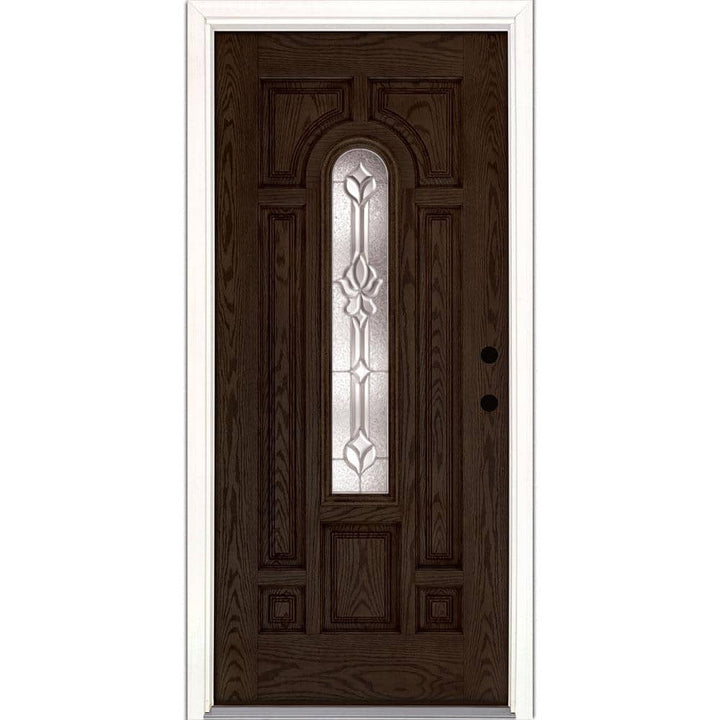 37.5 in. x 81.625 in. Medina Zinc Center Arch Lite Stained Walnut Oak Left-Hand Inswing Fiberglass Prehung Front Door