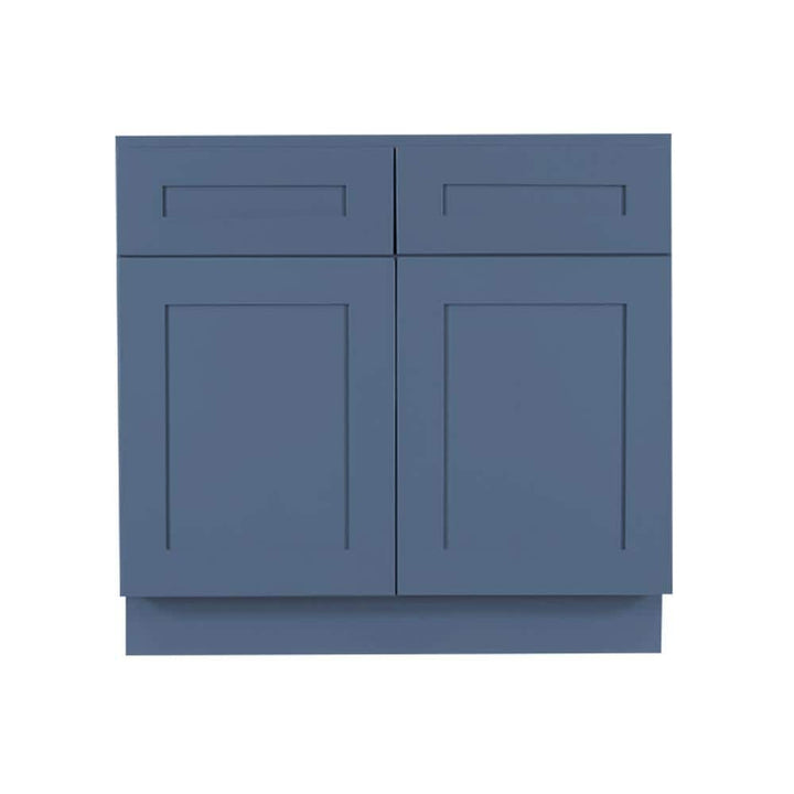 LIFEART CABINETRY Lancaster Blue Plywood Shaker Stock Assembled Base Kitchen Cabinet 33 in. W x 34.5 in. D H x 24 in. D