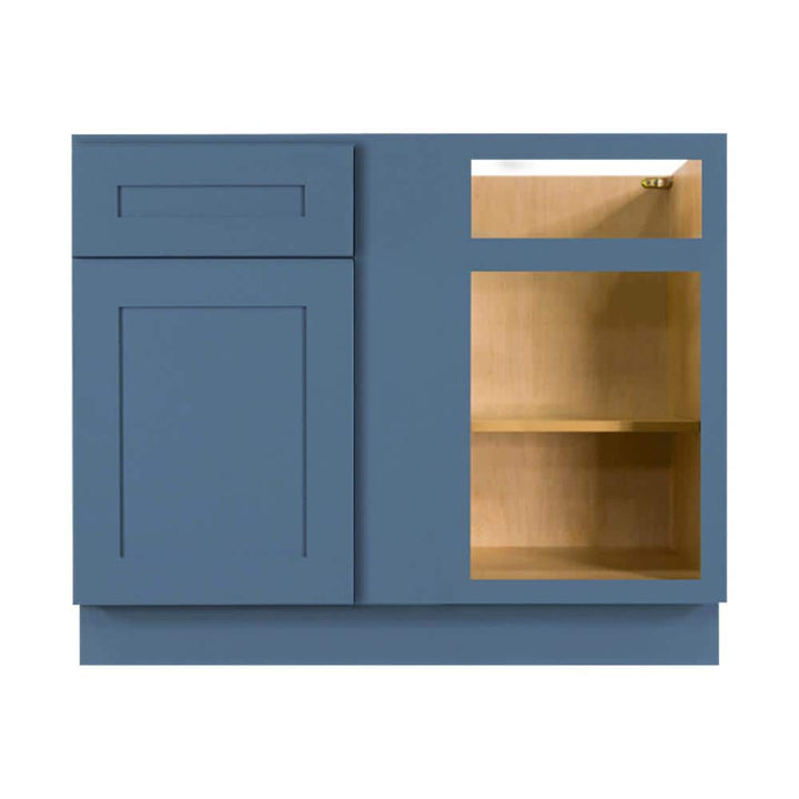 LIFEART CABINETRY Lancaster Blue Plywood Shaker Stock Assembled Blind Corner Kitchen Cabinet (42 in. W x 34.5 in. H x 24 in. D)