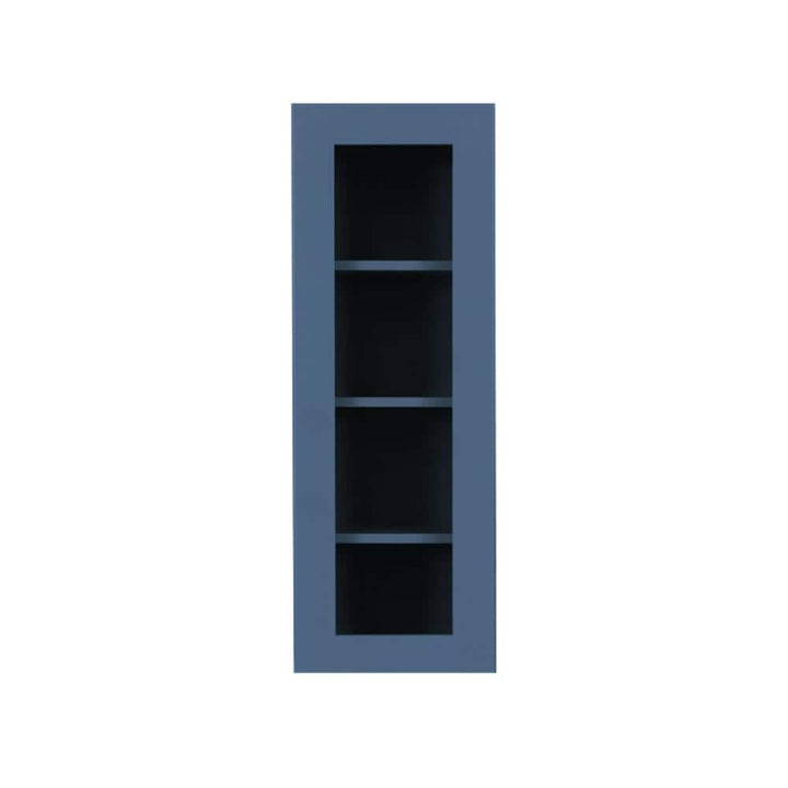 LIFEART CABINETRY Lancaster Blue Plywood Shaker Stock Assembled Wall Glass-Door Kitchen Cabinet 18 in. W x 12 in. D x 42 in. H
