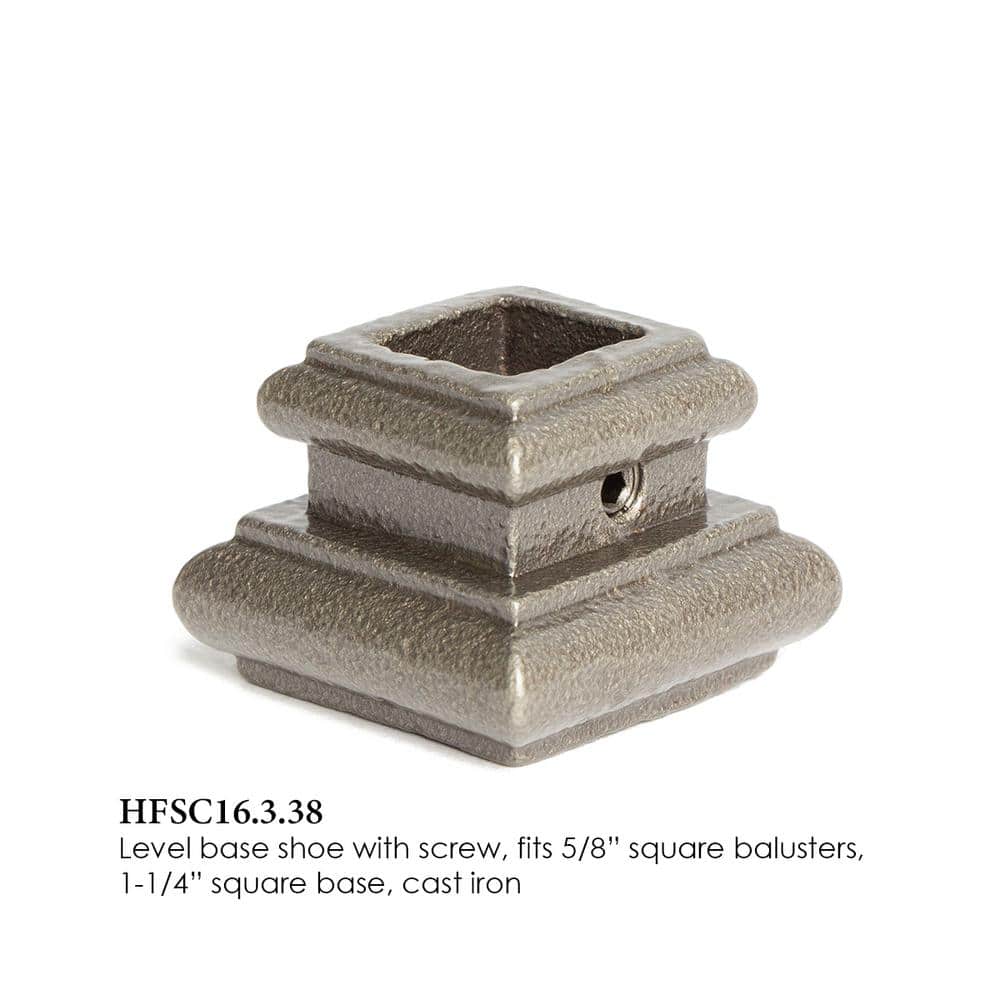 HOUSE OF FORGINGS Satin Clear 16.3.38 Flat Base Shoes for 5/8 in. Square 1.3 in. x 1 in. Iron Balusters for Stair Remodel