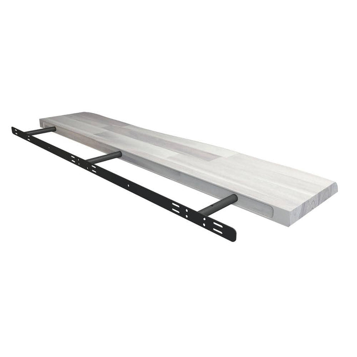 Interbuild Solid 3.9 ft. L x 10 in. D x 1.5 in. T, Acacia Butcher Block Countertop Floating Wall Shelf Organic White with Live Edge