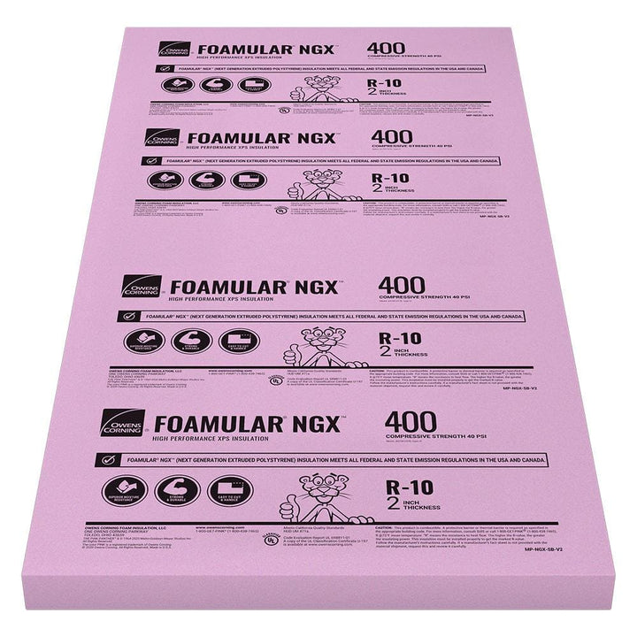 Owens Corning R-10 (40 PSI) FOAMULAR NGX 400 XPS Foam Board Insulation, 2 in. x 4 ft. x 8 ft., Square Edge