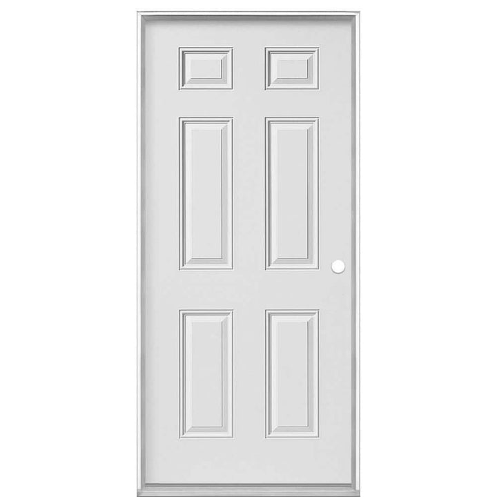 Masonite Utility 6-Panel Primed Steel Prehung Exterior Door, No Brickmold, Left-Hand Inswing, 32 in. x 80 in.