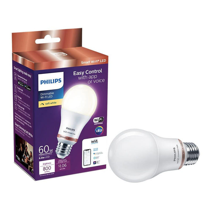 Philips Soft White A19 LED 60W Equivalent Dimmable Smart Wi‑Fi WiZ Connected Wireless Light Bulb