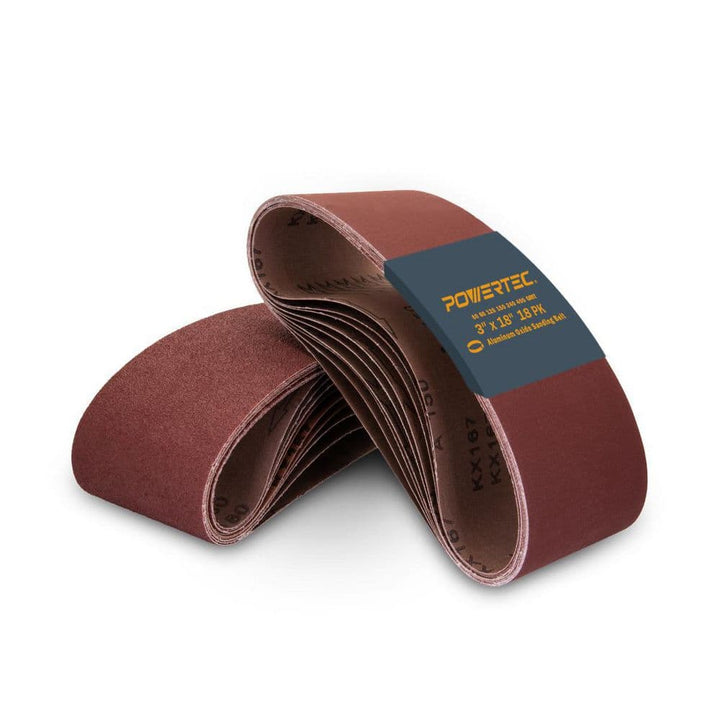 POWERTEC 3 in. x 18 in. 60/80/120/150/240/400-Grit Aluminum Oxide Sanding Belts Assortment for Portable Belt Sander (18-Pack)