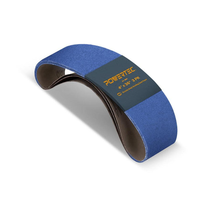 POWERTEC 4 in. x 36 in. 24-Grit Metal Grinding Zirconia Sanding Belt, Sandpaper for Belt Sander (3-Pack)