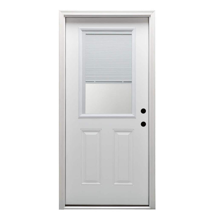 30 in. x 80 in. Internal Blinds Left-Hand 1/2-Lite Clear 2-Panel Classic Primed Fiberglass Smooth Prehung Front Door