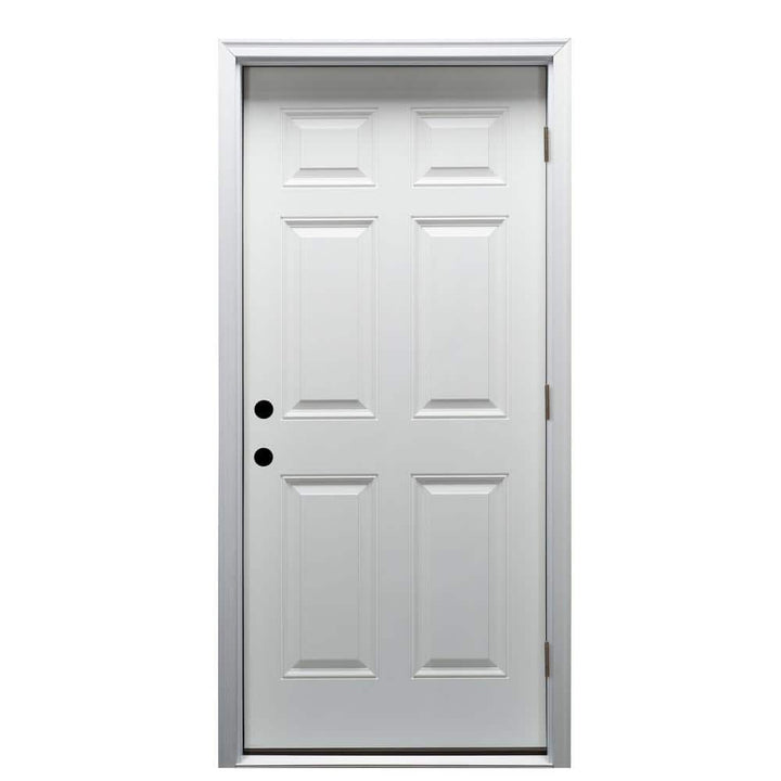 36 in. x 80 in. Severe Weather Left-Hand Outswing 6-Panel Primed Fiberglass Smooth Prehung Front Door