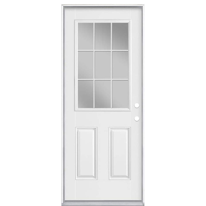 Masonite 32 x 80 in. 9 Lite Left Hand Inswing Primed White Smooth Fiberglass Prehung Exterior Door