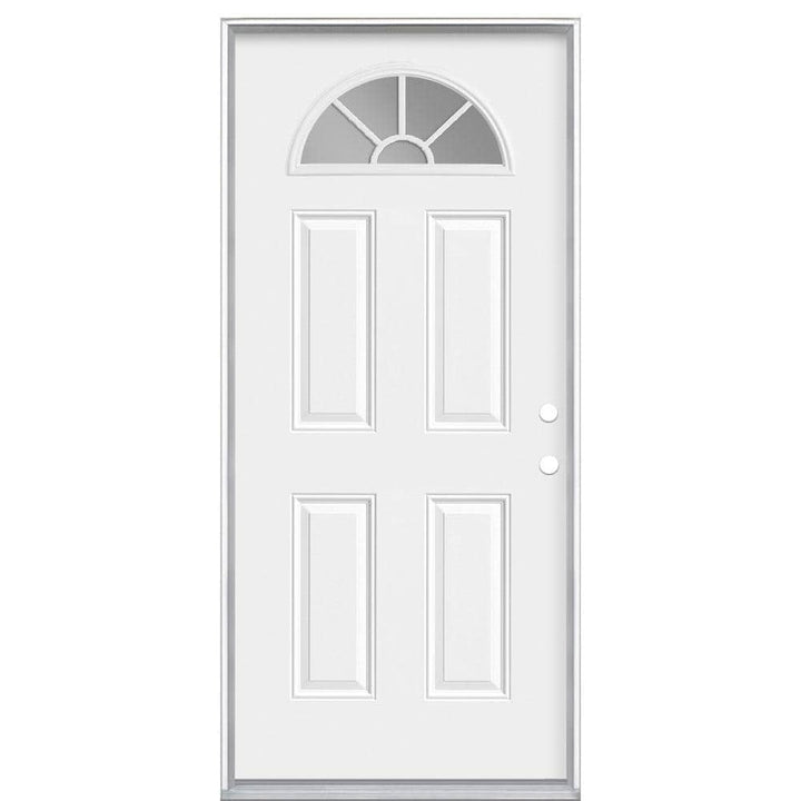 Masonite 36 in. x 80 in. Premium Fan Lite Left-Hand Inswing Primed Steel Prehung Front Exterior Door with Brickmold