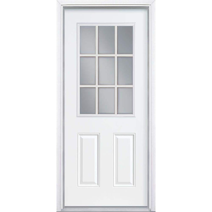 30 in. x 80 in. Masonite Premium 9 Lite Primed Right-Hand Inswing Steel Prehung Front Exterior Door with Brickmold