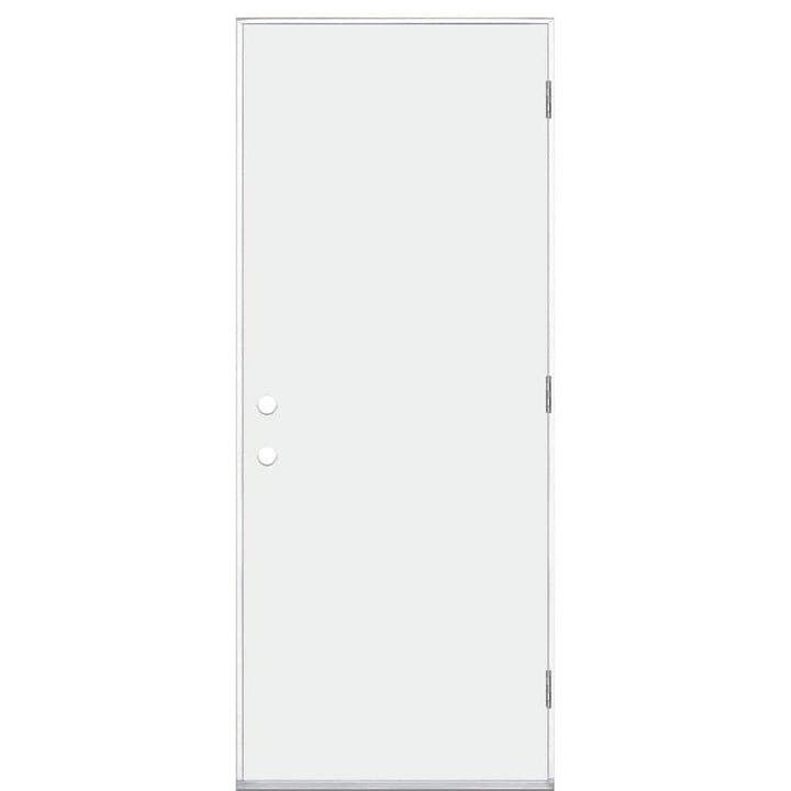 Masonite 32 in. x 80 in. Premium Left Hand Outswing Flush Primed Steel Prehung Front Exterior Door with No Brickmold