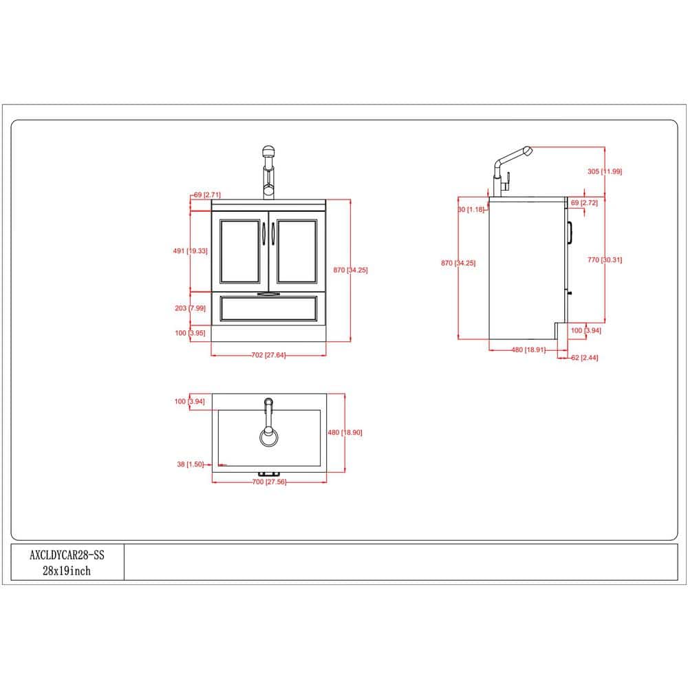 Simpli Home Cardinal 28-Inch Utility Laundry Sink with Cabinet - Pure White