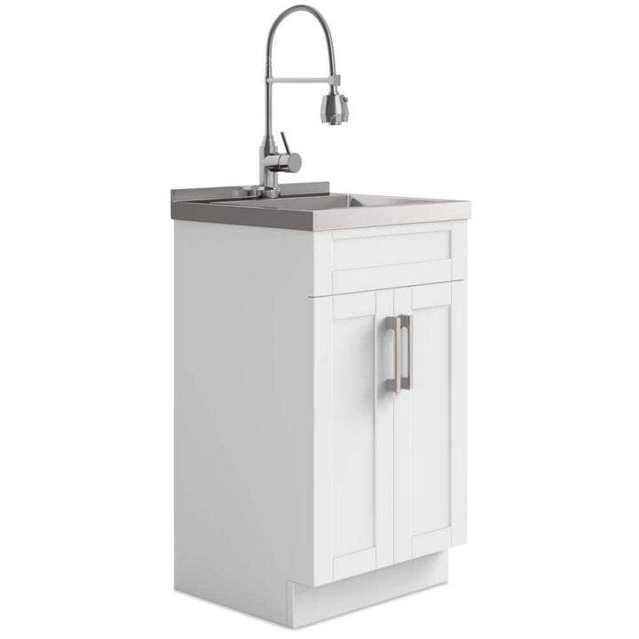 Simpli Home Hennessy 20" All-in-One Utility Laundry Sink with Cabinet in Pure White