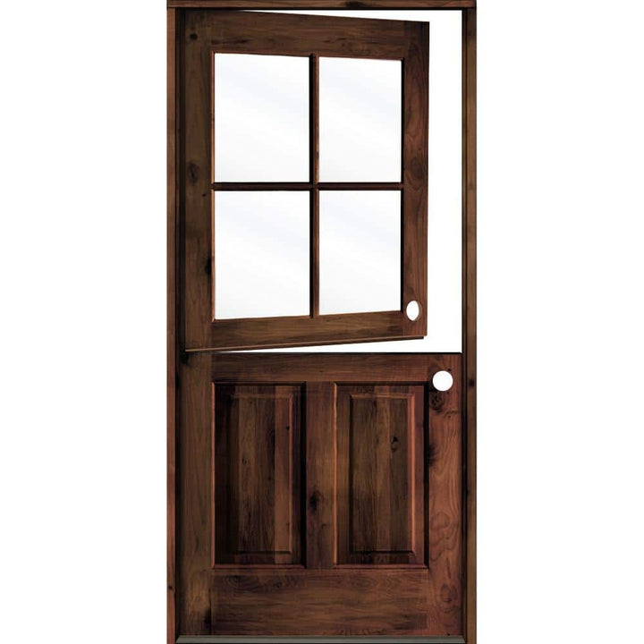 Krosswood Doors 36 in. x 80 in. Knotty Alder Left-Hand Inswing 4-Lite Clear Glass Dutch Prehung Front Door, Red Mahogany Stain
