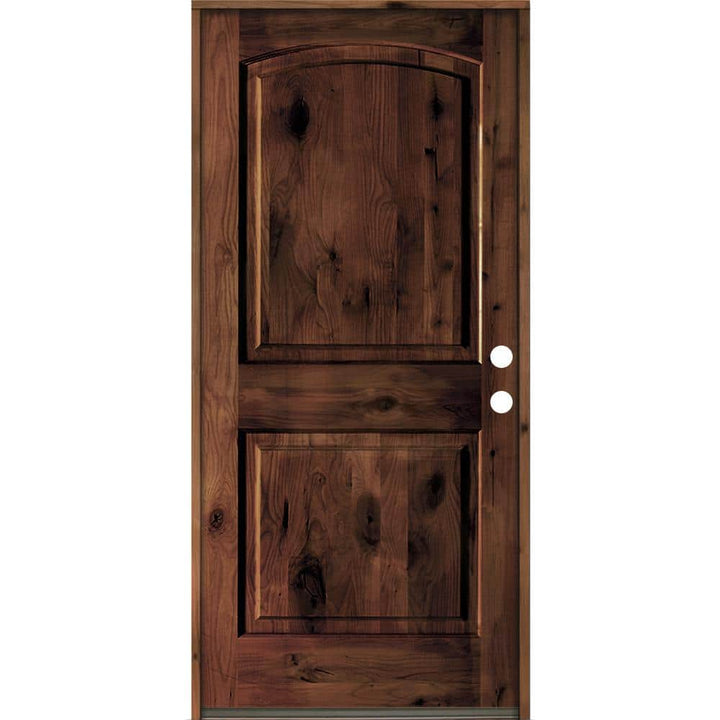 Krosswood Doors 30 in. x 80 in. Rustic Knotty Alder Arch Top Red Mahogany Stain Left-Hand Inswing Wood Single Prehung Front Door